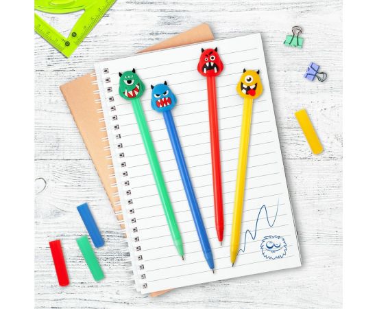 Шариковая ручка ЮНЛАНДИЯ Монстрик с топпером, корпус ассорти, синяя, узел 0.7 мм 143798 – изображение 7