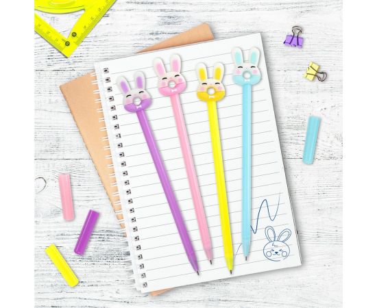 Шариковая ручка ЮНЛАНДИЯ с топпером Зайка-пончик корпус ассорти, синяя, 0.7 мм 143802 – изображение 7