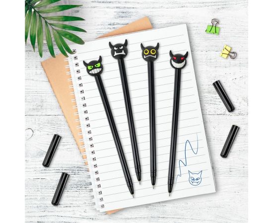 Шариковая ручка ЮНЛАНДИЯ Чертёнок с топпером, корпус ассорти, синяя, узел 0.7 мм 143812 – изображение 7