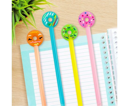 Шариковая ручка ЮНЛАНДИЯ Пончик с топпером, корпус ассорти, синяя, узел 0.7 мм 143799 – изображение 8