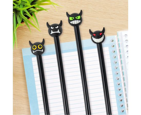 Шариковая ручка ЮНЛАНДИЯ Чертёнок с топпером, корпус ассорти, синяя, узел 0.7 мм 143812 – изображение 8