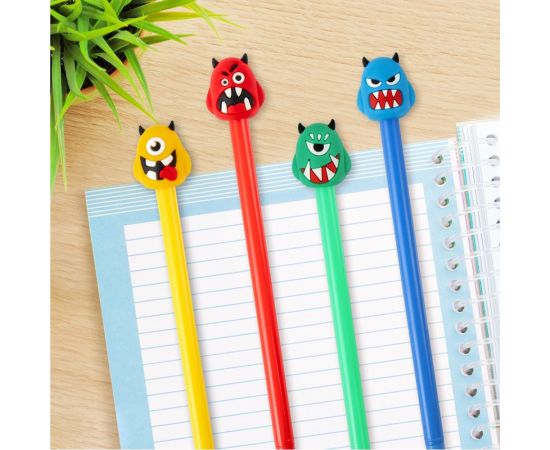 Шариковая ручка ЮНЛАНДИЯ Монстрик с топпером, корпус ассорти, синяя, узел 0.7 мм 143798 – изображение 8