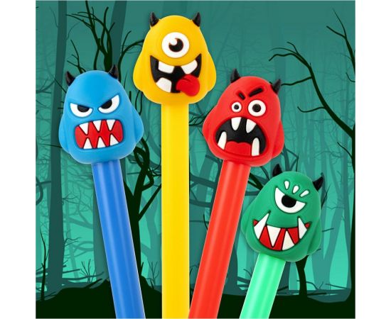 Шариковая ручка ЮНЛАНДИЯ Монстрик с топпером, корпус ассорти, синяя, узел 0.7 мм 143798 – изображение 9