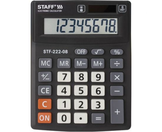 Настольный калькулятор STAFF PLUS STF-222, компактный 138x103мм, 8 разрядов, двойное питание, 250418 