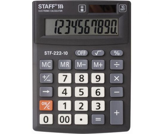 Компактный настольный калькулятор STAFF PLUS STF-222, 138x103мм, 10 разрядов, двойное питание, 250419 