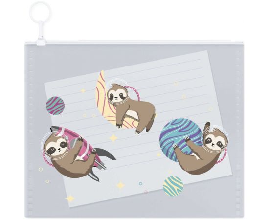 Канцелярская папка для бумаг Феникс + 12 ЛЕНИВЦЫ полипропилен, А6, 16x11.5 см, 1 отделение, гибкая молния, ""собачка"" кольцо из пластика, УФ-печать 52085 