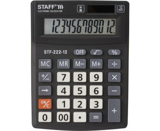 Настольный компактный калькулятор Staff PLUS STF-222, 12 разрядов, двойное питание, 250420 
