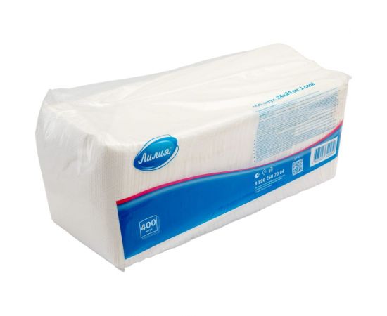 Салфетки бумажные 24x24 1слой 400листов Белый Лилия 250 