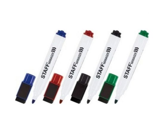 Маркеры для белой доски на магните со стирателем STAFF НАБОР Manager 4 цвета, 3 мм 152006 – изображение 2