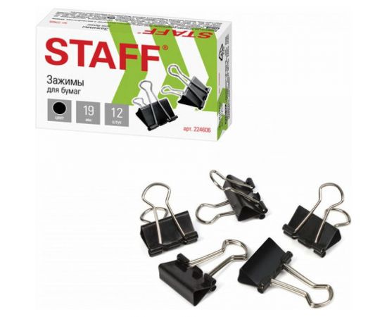 Зажимы для бумаг 12 шт в упаковке Staff EVERYDAY КОМПЛЕКТ 19 мм на 60 листов черные карт.кор. 12 шт 224606 – изображение 4