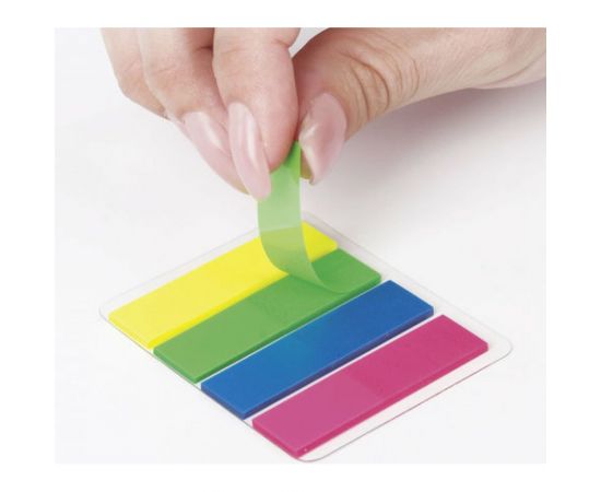 Пластиковые неоновые клейкие закладки STAFF 12х45 мм, 4 цвета х 25 листов, европодвес 127148 – изображение 6