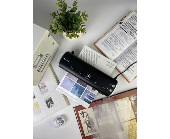 Ламинатор бумаги, фотобумаги ГЕЛЕОС ЛМ Модерн, черный с серебром, А4, толщина пленки 75-125 мкм, для горячего и холодного ламинирования ЛМ-А4МЧС – изображение 8