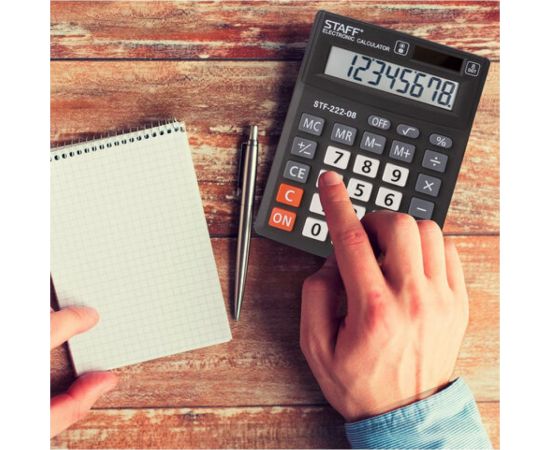 Настольный калькулятор STAFF PLUS STF-222, компактный 138x103мм, 8 разрядов, двойное питание, 250418 – изображение 10