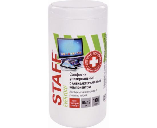 Салфетки 12 шт в упаковке Staff АНТИБАКТЕРИАЛЬНЫЕ универсальные EVERYDAY 10x12см 100 шт 513478 