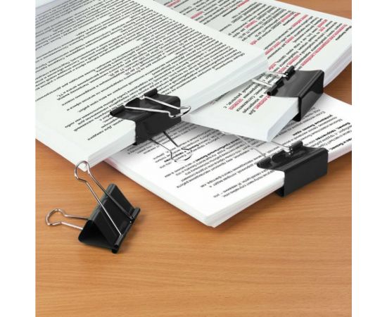 Зажимы STAFF EVERYDAY для бумаг, комплект 12 шт, 41 мм, 200 листов, черные, картонная коробка, 224609 – изображение 6