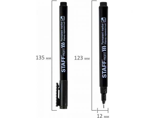 Перманентный маркер STAFF Profit PM-105, черный, тонкий металлический наконечник 0.5 мм 152170 – изображение 7