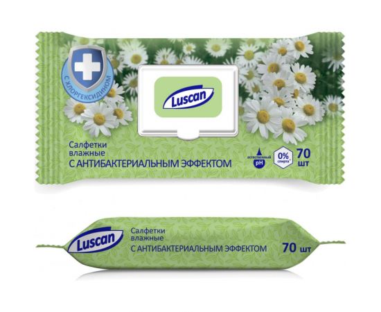 Антибактериальные влажные салфетки Luscan 70 шт с крышкой 559404 
