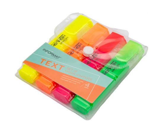 Набор текстовых маркеров INFORMAT FLASH 1-4 мм, ассорти, скошенный, 4 цвета FMSH01-4 