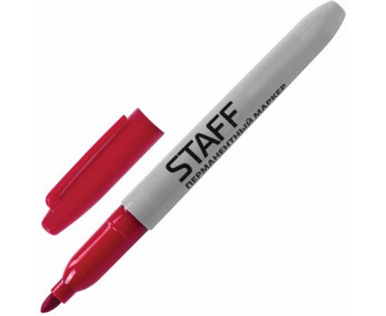 STAFF Маркер перманентный нестираемый EVERYDAY, КРАСНЫЙ,эргономич.корпус, круглый након.2мм, 151235 