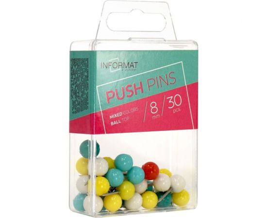 Силовые кнопки INFORMAT 30 шт с круглой головкой, комбинированные ассорти пластиковая упаковка KKGC-30P 