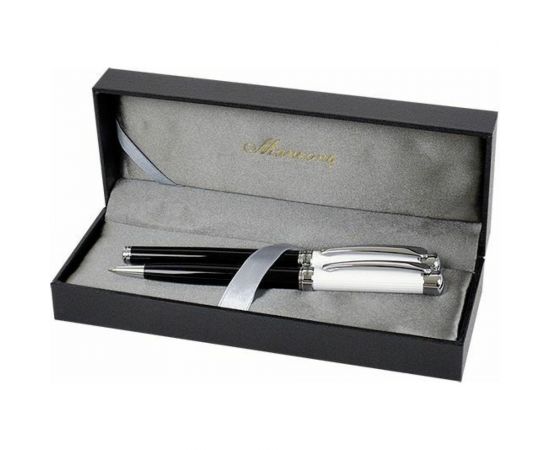 Набор Manzoni ALESSANDRIA шариковая + перьевая ручка, цвет корпуса черный, футляр кожзам, 2 предмета ALS5013-BF 