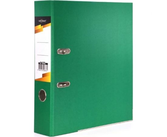 Папка-регистратор INFORMAT 75 мм, цвет зеленый, картон, металлическая окантовка, собранная OP9080G 