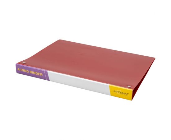 Папка INFORMAT с кольцами, А4, 4 кольца, 700 мкм, 25 мм, красная, пластик NP5575R 