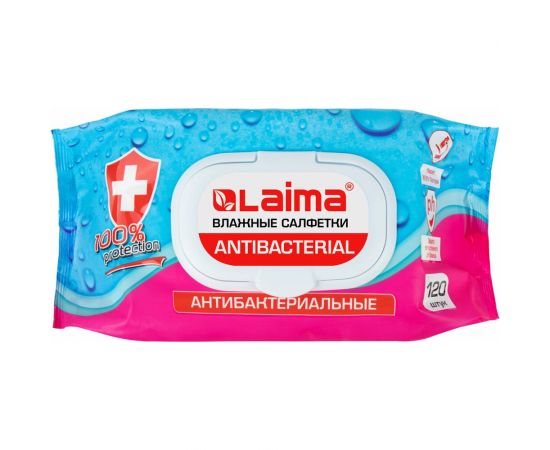 Влажные салфетки LAIMA Antibacterial, антибактериальные 120 шт., крышка-клапан 112497 