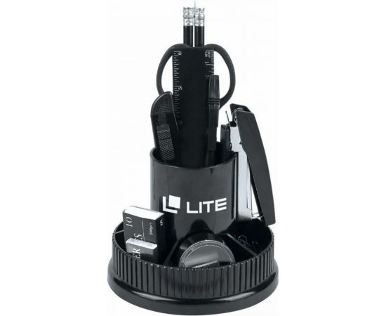 Настольный набор LITE БАШНЯ вращающийся, 12 предметов, черный, пластик DOL03-12/Bk 