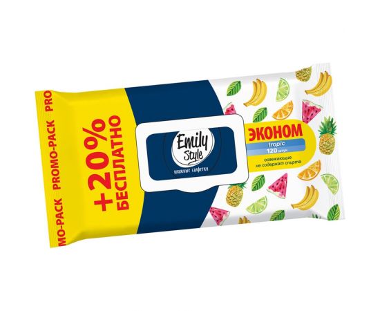 Влажные салфетки Emily Style Tropic, эконом упаковка 120 шт 218436 