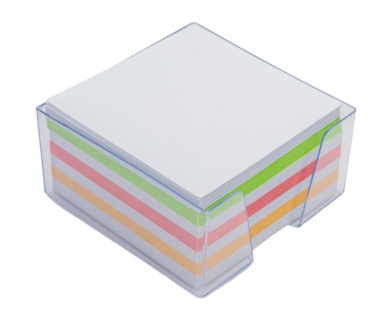 Подставка для блок-кубиков INFORMAT с цветным бумажным блоком 9х9х5 см прозрачный пластик NGB4-909050 – изображение 2