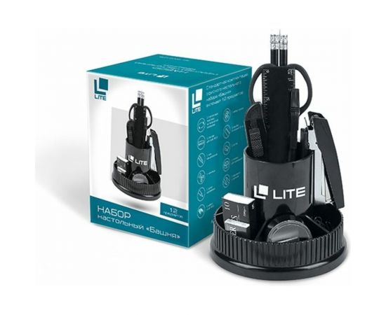 Настольный набор LITE БАШНЯ вращающийся, 12 предметов, черный, пластик DOL03-12/Bk – изображение 2