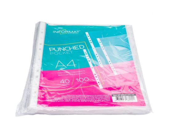 Прозрачные файлы INFORMAT А4, 40 мкм, гладкие, 100 шт в упаковке GF0004T100/40 – изображение 2