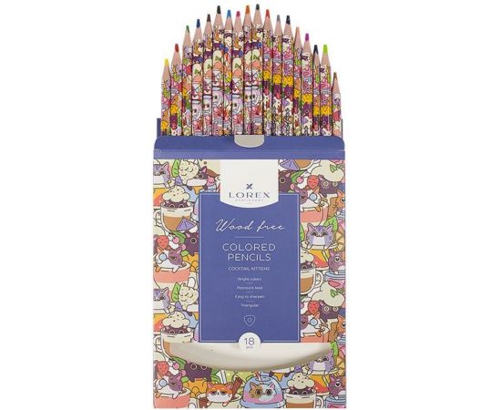 Набор цветных карандашей LOREX WOOD FREE COCKTAIL KITTENS 18 цветов, трехгранные LXCPWF18-CK – изображение 2