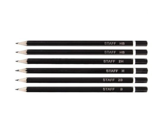 Чернографитные карандаши STAFF 2H-2B набор 6 шт, без резинки, черный корпус, заточенные, 181254 – изображение 3