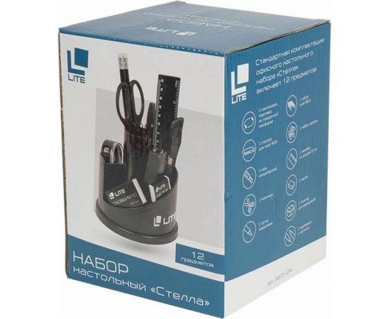 Настольный набор LITE СТЕЛЛА вращающийся, 12 предметов, черный, пластик DOL01-12/Bk – изображение 3