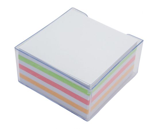 Подставка для блок-кубиков INFORMAT с цветным бумажным блоком 9х9х5 см прозрачный пластик NGB4-909050 – изображение 3