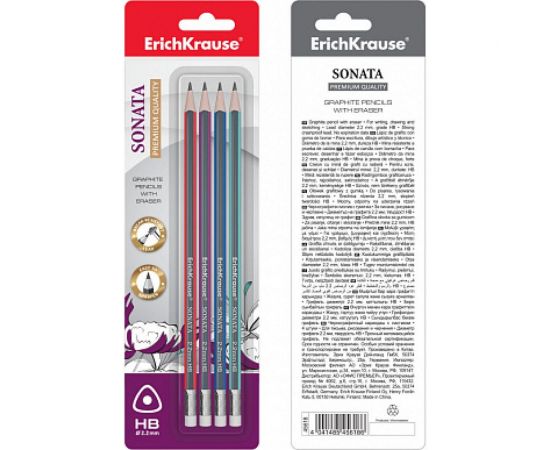 Трехгранный чернографитный карандаш ErichKrause Sonata с ластиком HB 45618 – изображение 4