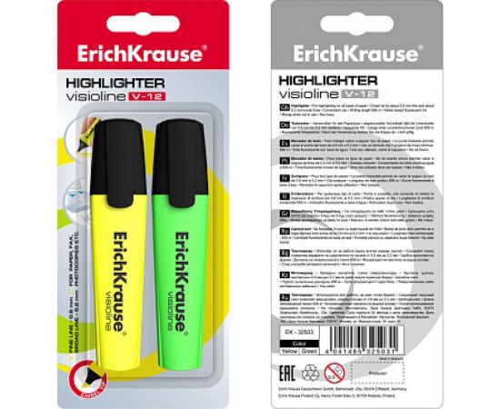 Текстмаркер ErichKrause Visioline V-12, желтый, зеленый 32503 – изображение 4