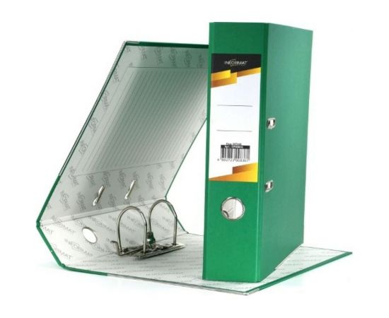 Папка-регистратор INFORMAT 75 мм, цвет зеленый, картон, металлическая окантовка, собранная OP9080G – изображение 4