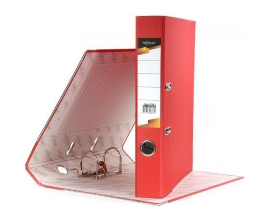 Папка-регистратор INFORMAT 55 мм, красная, металлическая окантовка, собранная OP9050R – изображение 4