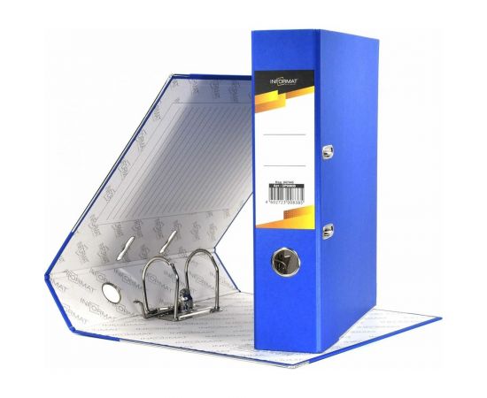 Папка-регистратор INFORMAT 75 мм, цвет синий, картон, металлическая окантовка, собранная OP9080B – изображение 4