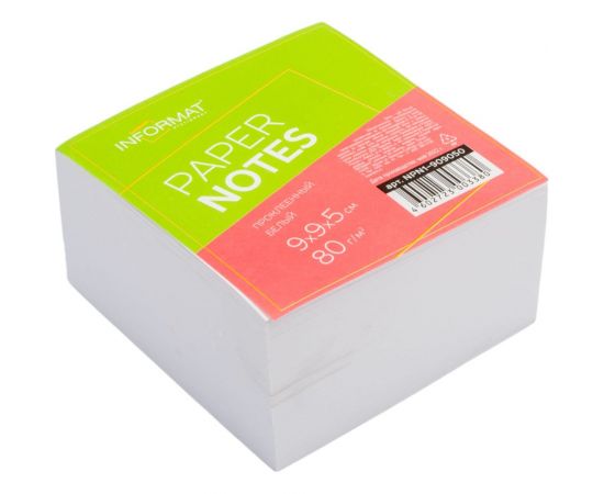 Проклеенный блок для записи INFORMAT 9х9х5 см куб белый 80 г/м2 NPN1-909050 