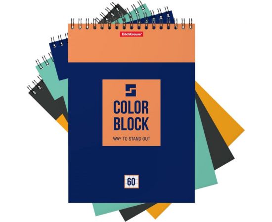 Блокнот ErichKrause Color Block на спирали, А5, 60 листов, клетка 49684 
