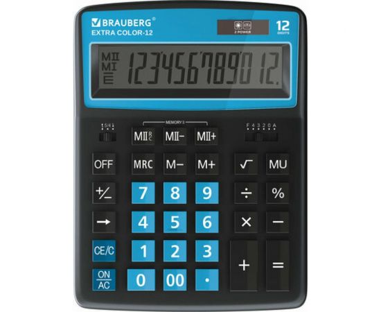 Настольный калькулятор BRAUBERG EXTRA COLOR-12-BKBU 206x155мм, 12 разрядов, черно-голубой 250476 