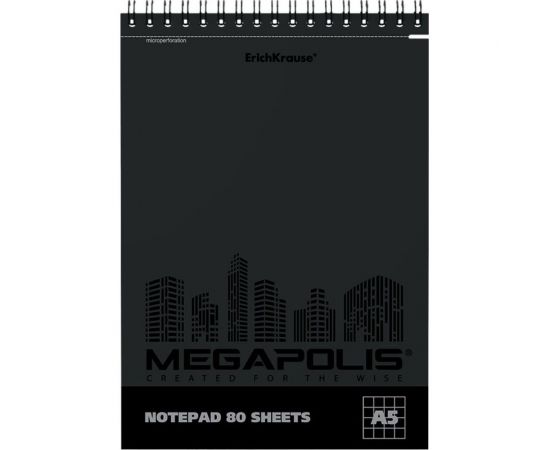 Блокнот ErichKrause MEGAPOLIS на спирали, А5, 80 листов, клетка, твин-лак, микроперфорация 49812 