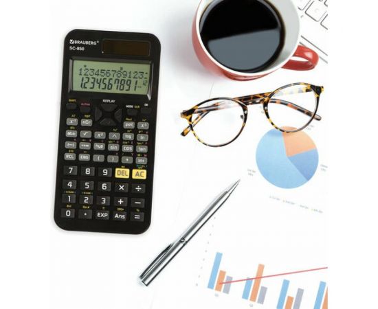 Двухстрочный инженерный калькулятор BRAUBERG SC-850 240 функций, 10+2 разрядов, двойное питание, черный 250525 – изображение 11