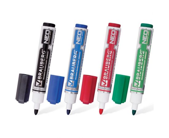 Набор маркеров для доски BRAUBERG Neo 4 шт., с клипом, круглый наконечник 5 мм, 150491 – изображение 2