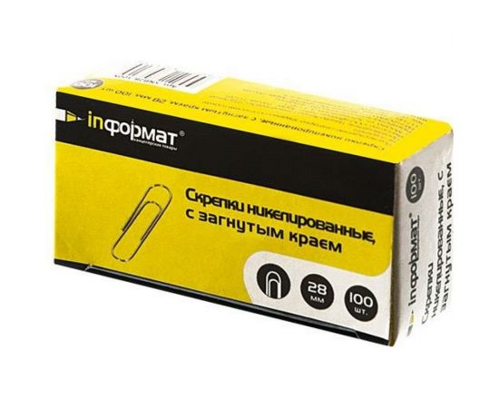 Никелированные скрепки INFORMAT с загнутым краем, серебро 28 мм 100 шт SNB28-100K – изображение 2