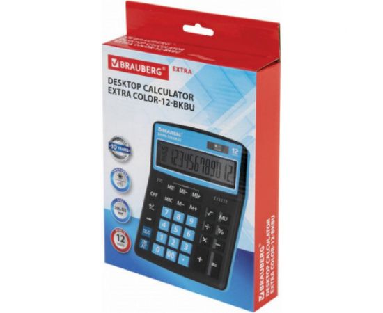 Настольный калькулятор BRAUBERG EXTRA COLOR-12-BKBU 206x155мм, 12 разрядов, черно-голубой 250476 – изображение 3